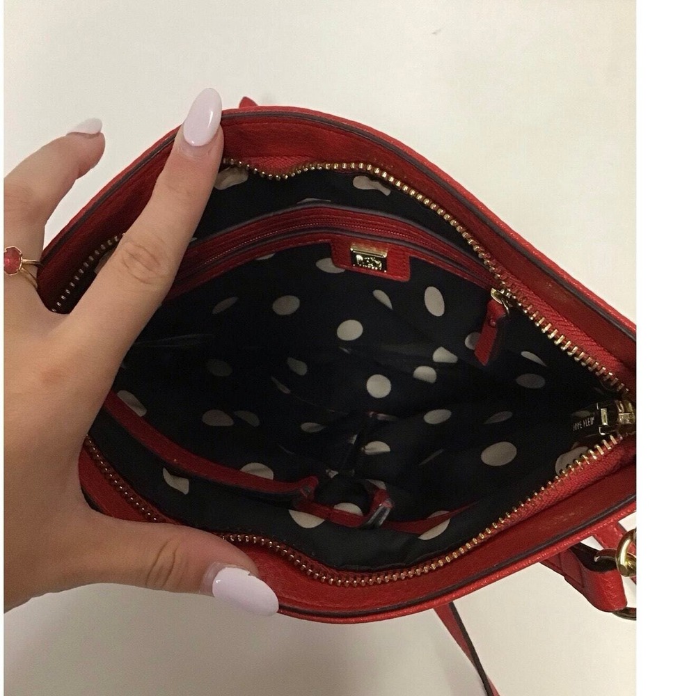 Anne Klein Red Leather Handbag with Polka Dot Interior - Picture 2 of 4